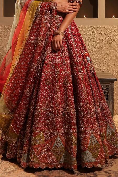 Buy Kapda Dori Maroon Silk, Net Crystals, Sequins, Pearls, Cut Work, Bridal Lehenga Set Buy_Kapda Dori_Maroon Silk, Net Crystals, Sequins, Pearls, Cut Work, Bridal Lehenga Set