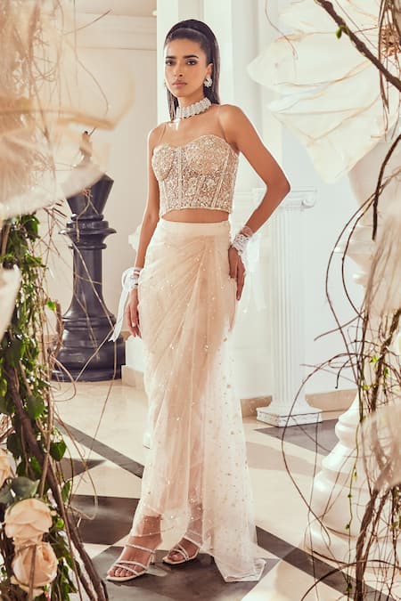 Swish By Dolcy And Simran Sequin Embroidered Corset Blouse & Draped Skirt 