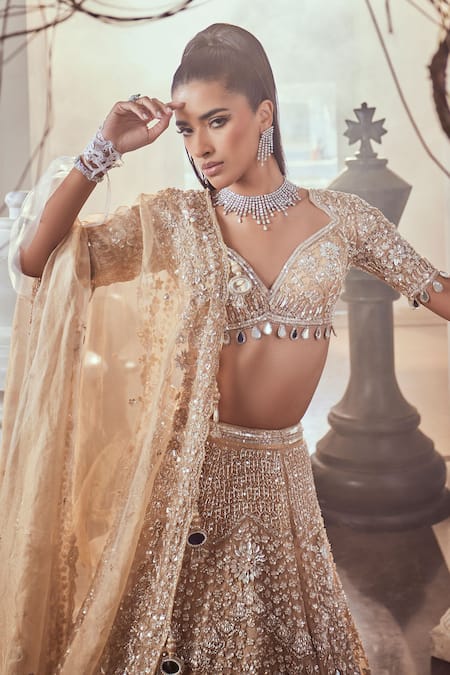 Swish By Dolcy And Simran Gold Embroidered Bridal Lehenga Set 