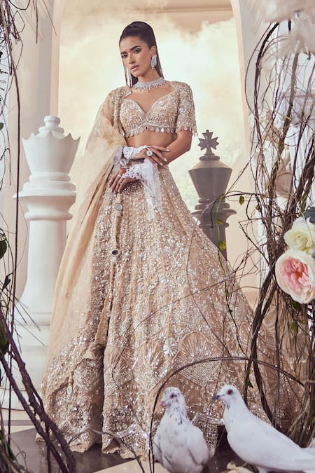 Swish By Dolcy And Simran Gold Embroidered Bridal Lehenga Set 