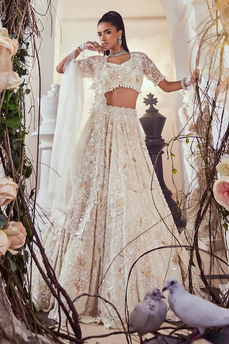 Swish By Dolcy And Simran Ivory Floret Embroidered Bridal Lehenga Set 