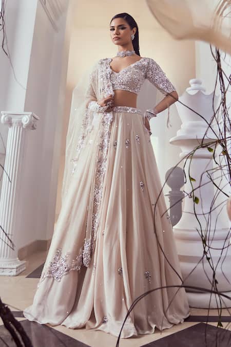 Swish By Dolcy And Simran Peach Petal Bloom Embroidered Lehenga Set 