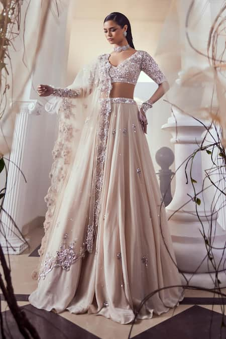 Swish By Dolcy And Simran Peach Petal Bloom Embroidered Lehenga Set 