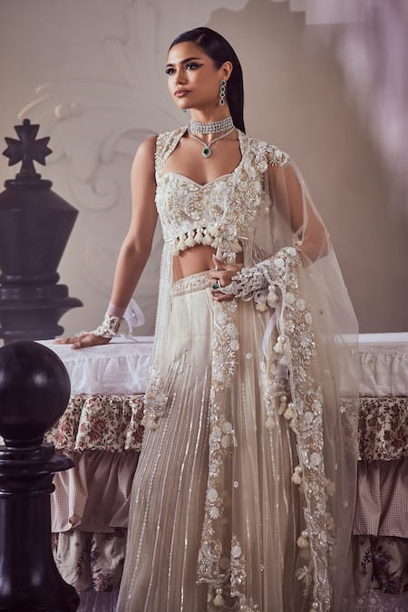 Swish By Dolcy And Simran Ivory Blossom Embroidered Peplum Blouse & Sharara Set 