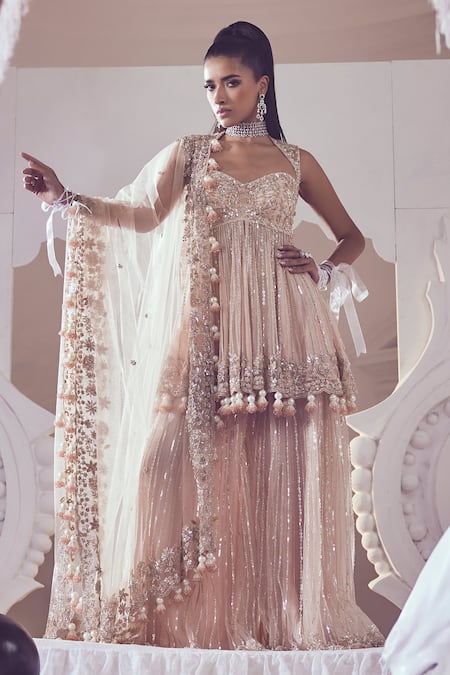 Swish By Dolcy And Simran Floret Embroidered Peplum Kurta & Sharara Set 