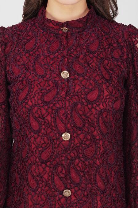 Buy Enness Studio Wine Lace Collared Paisley Detailed Short Dress Online at Aza Fashions Buy_Enness Studio_Wine Lace Collared Paisley Detailed Short Dress _Online_at_Aza_Fashions