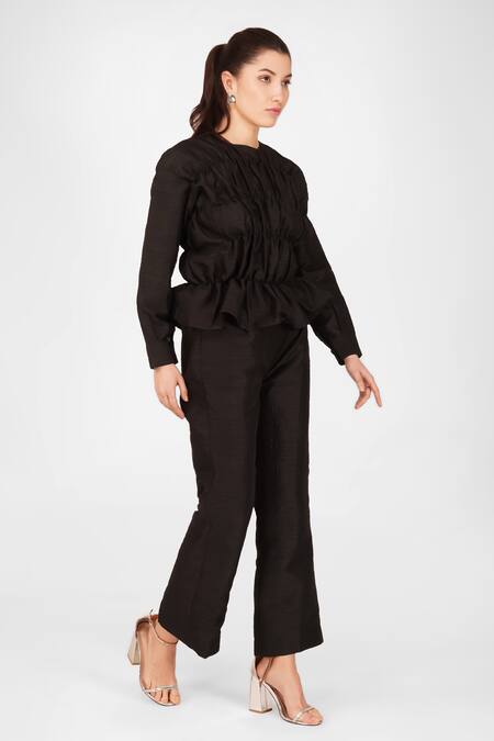 Enness Studio Black Bubble Crepe Round Top And Pant Set at Aza Fashions Enness Studio_Black Bubble Crepe Round Top And Pant Set_at_Aza_Fashions