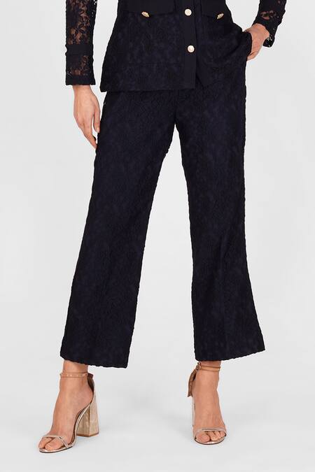 Shop_Enness Studio_Blue Cotton Collared Floral Shirt And Pant Set_Online_at_Aza_Fashions