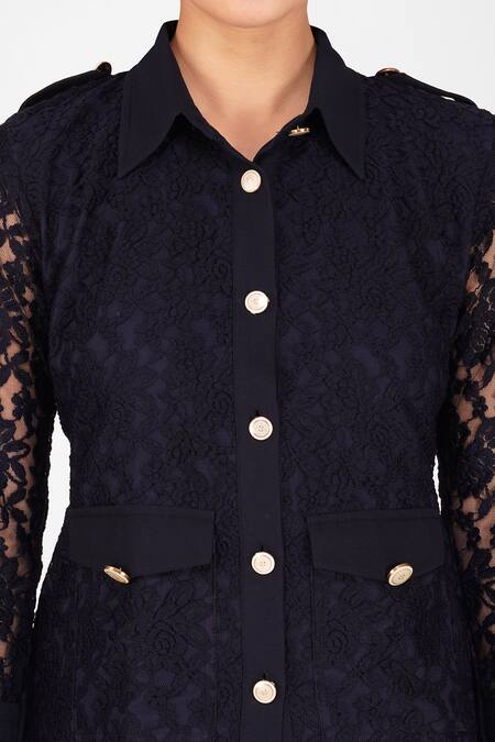 Buy_Enness Studio_Blue Cotton Collared Floral Shirt And Pant Set