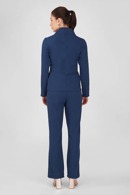 Enness Studio Blue Peplum Top & Pant Set 