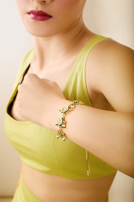 Shop_Just Shradhas_Gold Plated Stones, Pearls Toned Natural Bracelet _Online_at_Aza_Fashions