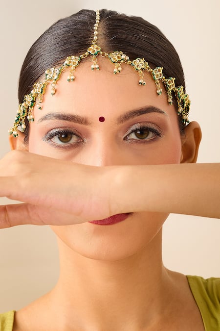 Just Shradhas Gold Plated Natural Stone And Pearl Maathapatti Online at Aza Fashions Just Shradhas_Gold Plated Natural Stone And Pearl Maathapatti _Online_at_Aza_Fashions