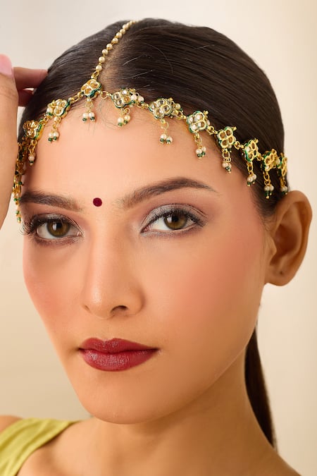 Buy Just Shradhas Gold Plated Natural Stone And Pearl Maathapatti Online at Aza Fashions Buy_Just Shradhas_Gold Plated Natural Stone And Pearl Maathapatti _Online_at_Aza_Fashions