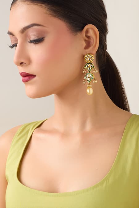 Shop Just Shradhas Gold Plated Pearls, Stones Natural And Drop Earrings Online at Aza Fashions Shop_Just Shradhas_Gold Plated Pearls, Stones Natural And Drop Earrings _Online_at_Aza_Fashions