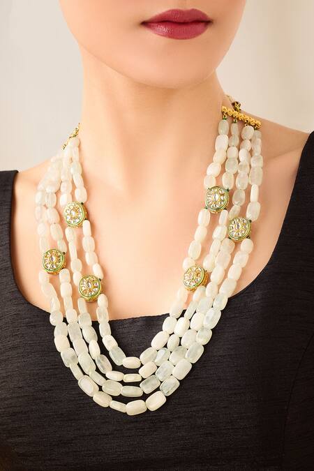Buy Just Shradhas Cream Kundan Beaded Multistrand Necklace Online at Aza Fashions Buy_Just Shradhas_Cream Kundan Beaded Multistrand Necklace _Online_at_Aza_Fashions