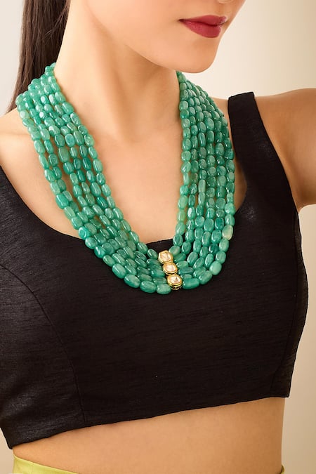 Buy Just Shradhas Gold Plated And Green Natural Stone Long Necklace Online at Aza Fashions Buy_Just Shradhas_Gold Plated And Green Natural Stone Long Necklace _Online_at_Aza_Fashions