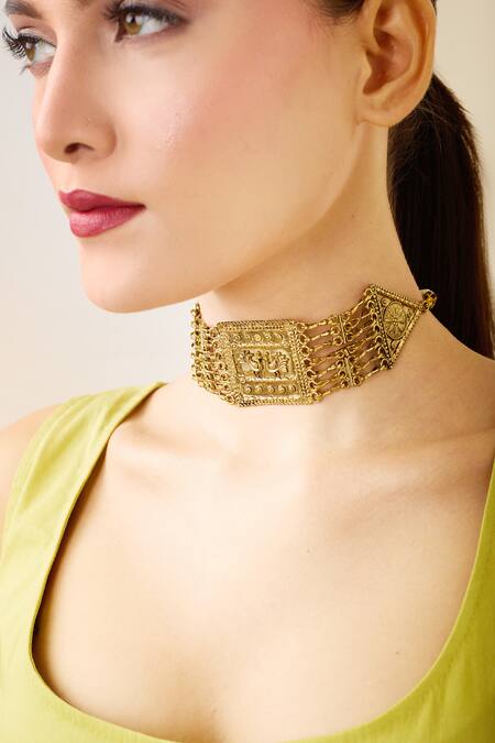 Buy Just Shradhas Gold Plated Bird Motif Choker Necklace Online at Aza Fashions Buy_Just Shradhas_Gold Plated Bird Motif Choker Necklace _Online_at_Aza_Fashions