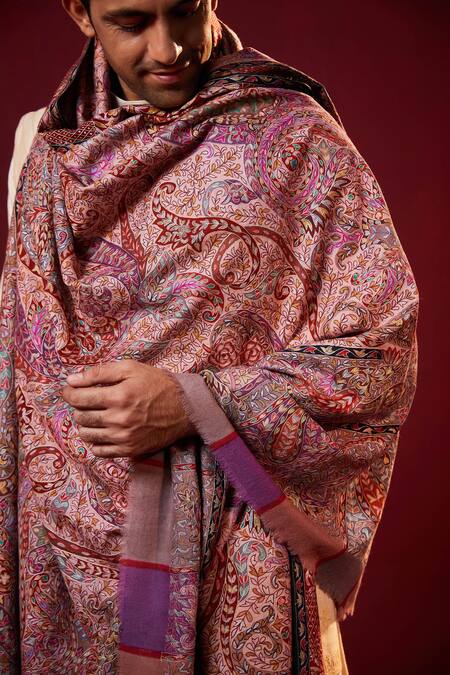 Shop SHAZA Multi Color Multicolored Kalamkari Pashmina Shawl at Aza Fashions Shop_SHAZA_Multi Color Multicolored Kalamkari Pashmina Shawl_at_Aza_Fashions