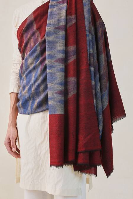 Shaza_Blue Handloom Ikkat Design Shawl _Online_at_Aza_Fashions