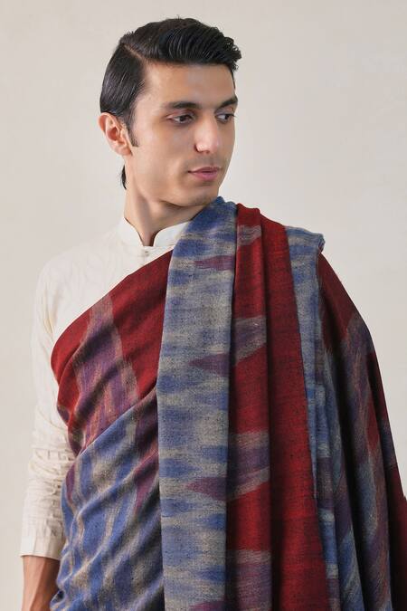 Buy_Shaza_Blue Handloom Ikkat Design Shawl _Online_at_Aza_Fashions