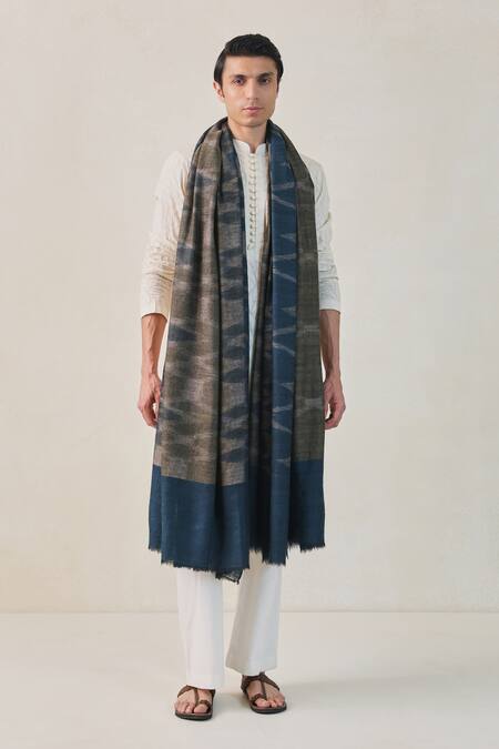 Shop SHAZA Blue Handloom Ikkat Design Shawl at Aza Fashions Shop_SHAZA_Blue Handloom Ikkat Design Shawl_at_Aza_Fashions