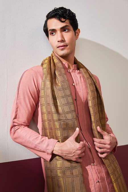 SHAZA Zari Handloom Checkered Stole 