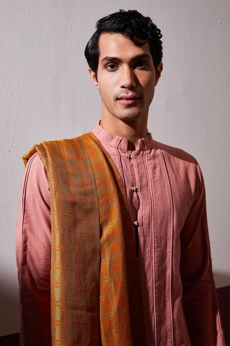 Shaza_Orange Reversible Handloom Pashmina Stole _Online_at_Aza_Fashions
