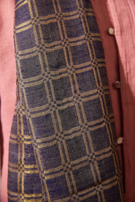 Shaza_Purple Checkered Handloom Pashmina Stole _Online_at_Aza_Fashions