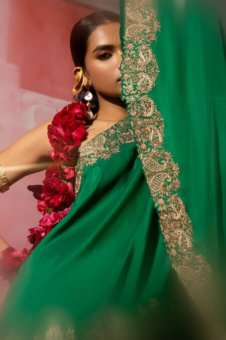 Buy Pink City By Sarika Green Silk Sequins Embroidered Cape And Sharara Set Online at Aza Fashions Buy_Pink City By Sarika_Green Silk Sequins Embroidered Cape And Sharara Set _Online_at_Aza_Fashions