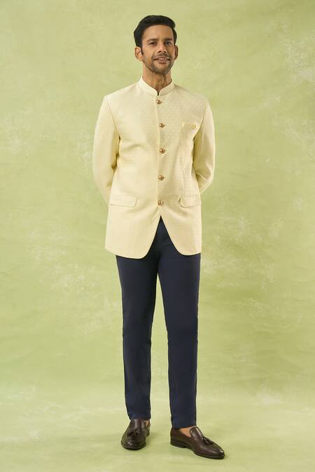 Spring Break Ivory Cotton Embroidery Floral Jacquard Woven Bandhgala Online at Aza Fashions Spring Break_Ivory Cotton Embroidery Floral Jacquard Woven Bandhgala _Online_at_Aza_Fashions