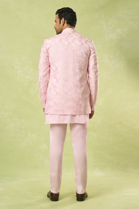Spring Break Geometric Embroidered Pink Bundi & Kurta Set 