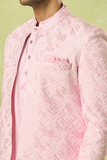 Buy Spring Break Pink Silk, Cotton Satin Embroidery Geometric Bundi And Kurta Set Buy_Spring Break_Pink Silk, Cotton Satin Embroidery Geometric Bundi And Kurta Set