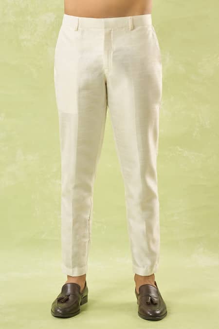 Buy_Spring Break_White Cotton Satin, Silk Embroidery, Sequins Navy Blue Thread Sherwani Set 