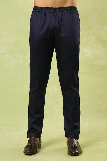 Shop_Spring Break_Navy Cotton Satin, Silk Embroidery, Sequins Chevron Sherwani Set _Online_at_Aza_Fashions