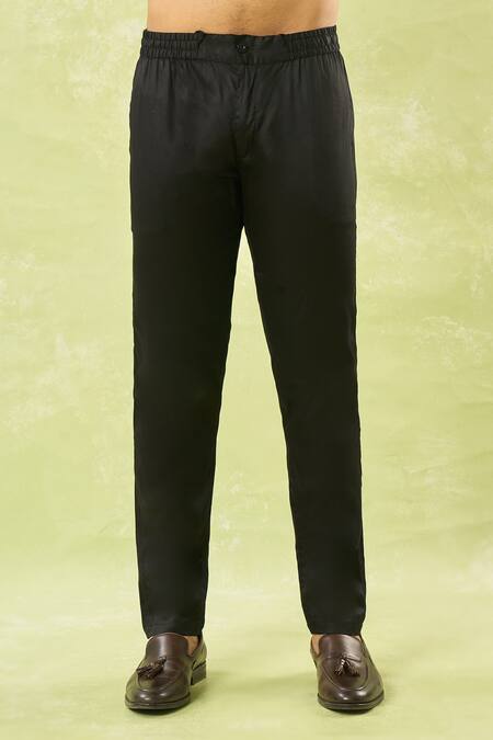 Buy_Spring Break_Black Cotton Satin, Silk Sequins, Embroidery Sherwani Set _Online_at_Aza_Fashions