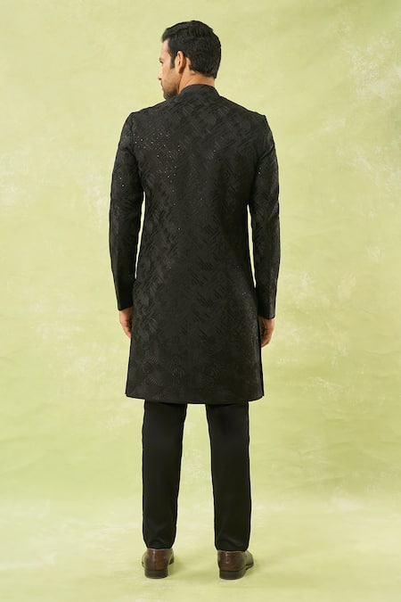 Spring Break Black Sequin Embroidered Sherwani Set 