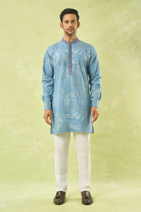 Buy_Spring Break_Blue Denim, Cotton Tropical Print Kurta Set_Online_at_Aza_Fashions
