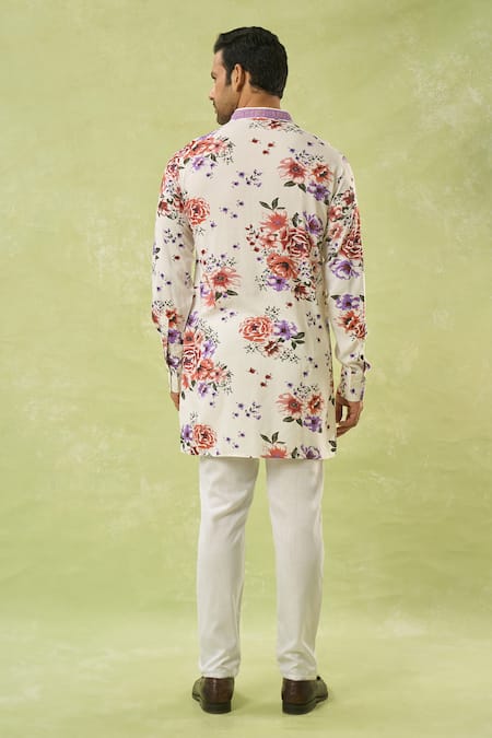 Shop_Spring Break_White Rayon, Cotton Floral Print Kurta Set _at_Aza_Fashions