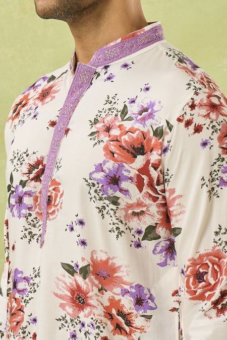 Buy_Spring Break_White Rayon, Cotton Floral Print Kurta Set 