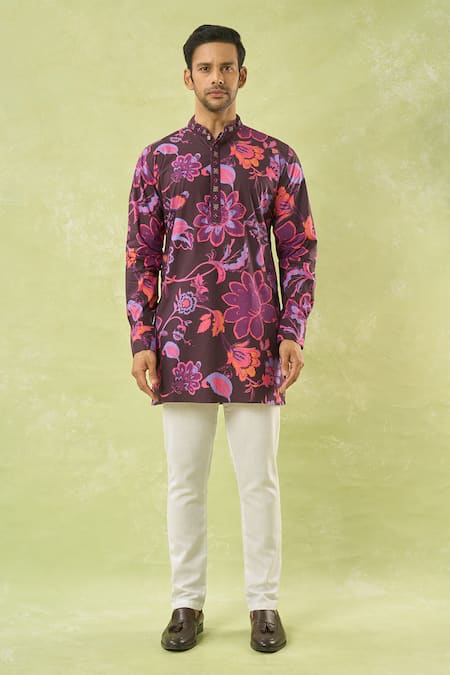 Shop_Spring Break_Multi Color Cotton Multicolor Botanical Print Kurta Set _Online_at_Aza_Fashions