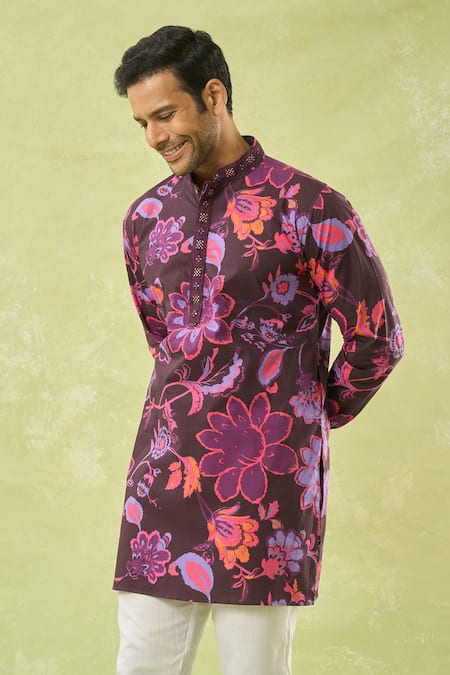 Spring Break_Multi Color Cotton Multicolor Botanical Print Kurta Set _at_Aza_Fashions