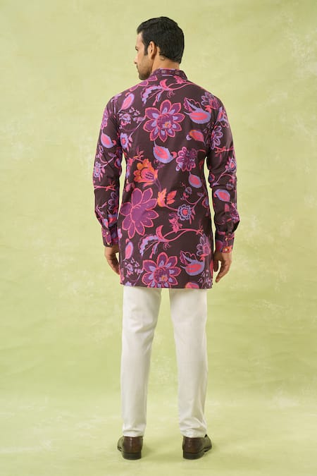 Shop_Spring Break_Multi Color Cotton Multicolor Botanical Print Kurta Set _at_Aza_Fashions