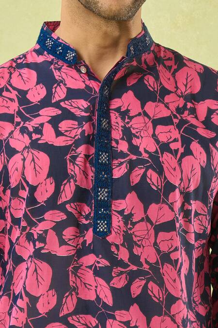 Buy_Spring Break_Pink Cotton, Silk Tropical Print Kurta Set _Online_at_Aza_Fashions