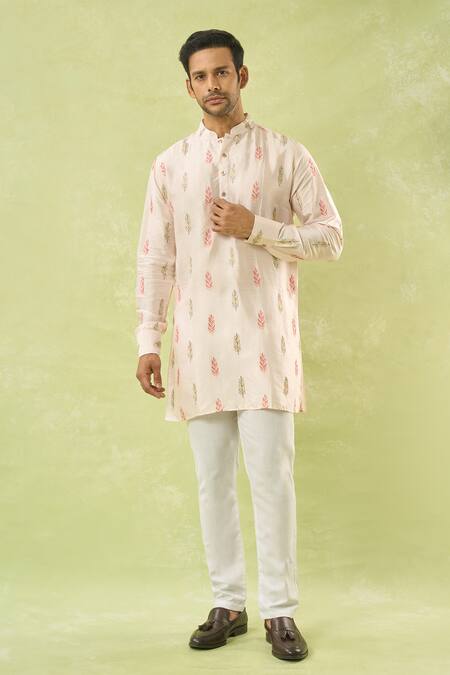 Buy_Spring Break_Pink Silk, Cotton Embroidery Leaf Kurta Set 