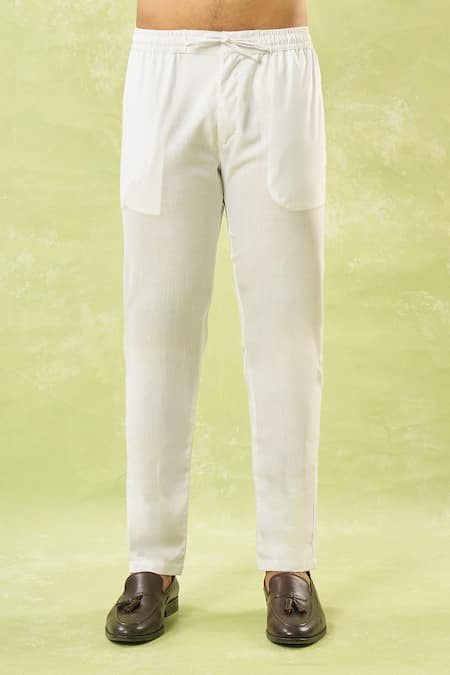 Buy_Spring Break_Beige Silk, Cotton Embroidery Leaf Kurta And Pant Set_Online_at_Aza_Fashions