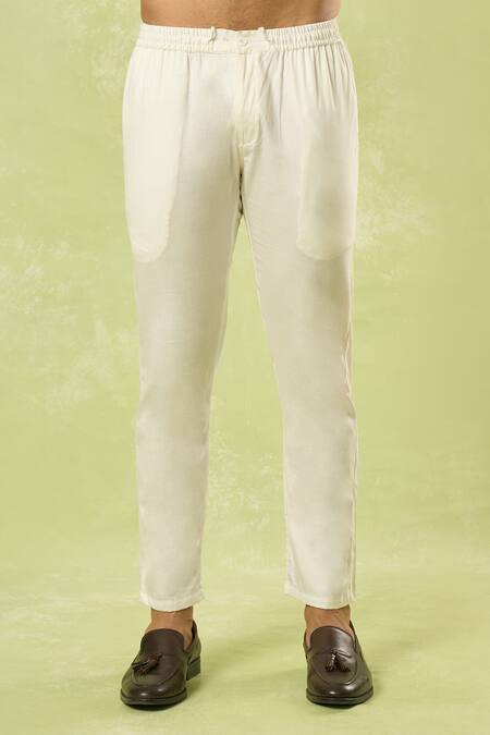 Spring Break_Ivory Cotton Satin, Silk Embroidery Floral Sherwani Set _Online_at_Aza_Fashions