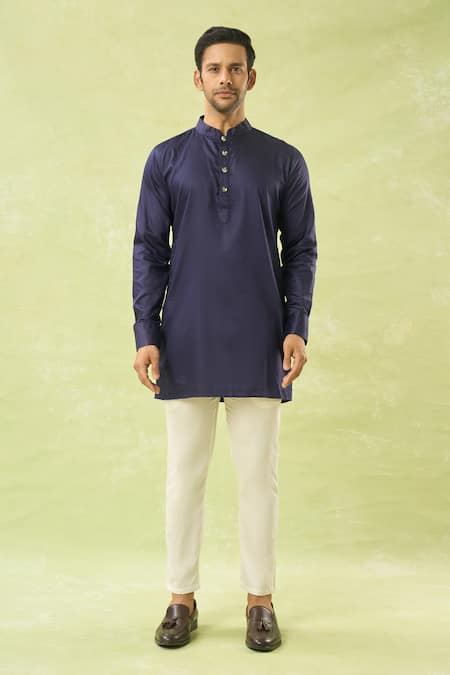 Buy_Spring Break_Blue Georgette, Cotton Satin Sequins, Embroidery Geometric Bundi And Kurta Set _Online_at_Aza_Fashions