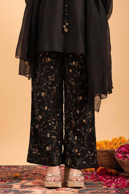 Shop Rirasa Black Silk, Organza Embroidery Round Neck Ghungroo Embellished Kurta Set Online at Aza Fashions Shop_Rirasa_Black Silk, Organza Embroidery Round Neck Ghungroo Embellished Kurta Set _Online_at_Aza_Fashions