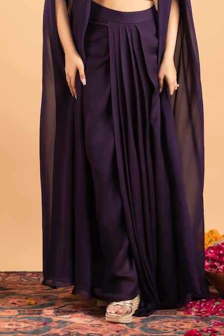 Rirasa_Purple Silk, Organza Sequins Open Neck Embroidered Cape And Skirt Set _Online_at_Aza_Fashions