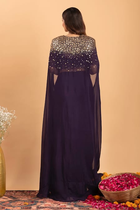 Rirasa Purple Sequin Embroidered Cape & Skirt Set 